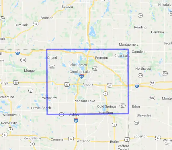 County level USDA loan eligibility boundaries for Steuben, Indiana