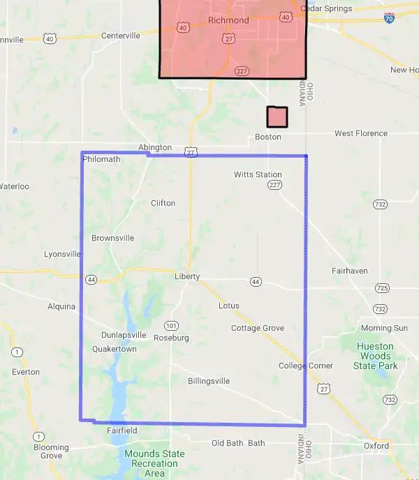 County level USDA loan eligibility boundaries for Union, Indiana