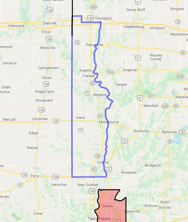 County level USDA loan eligibility boundaries for Vermillion, Indiana
