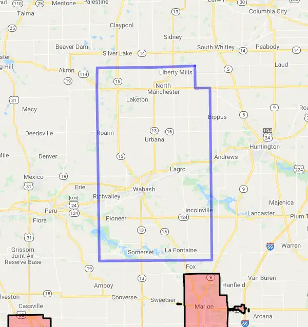 County level USDA loan eligibility boundaries for Wabash, Indiana