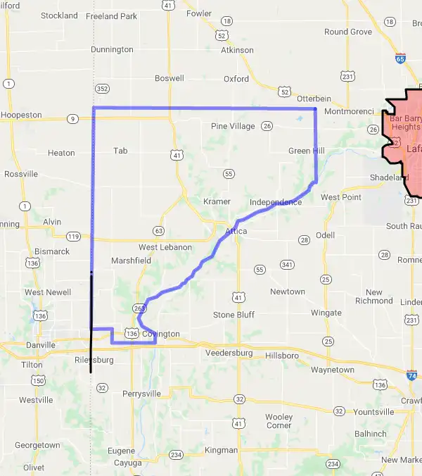 County level USDA loan eligibility boundaries for Warren, Indiana