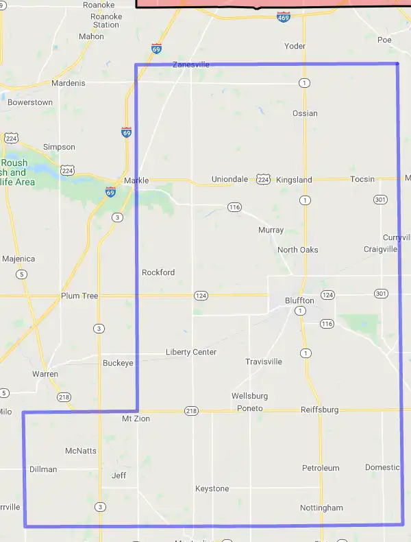 County level USDA loan eligibility boundaries for Wells, Indiana