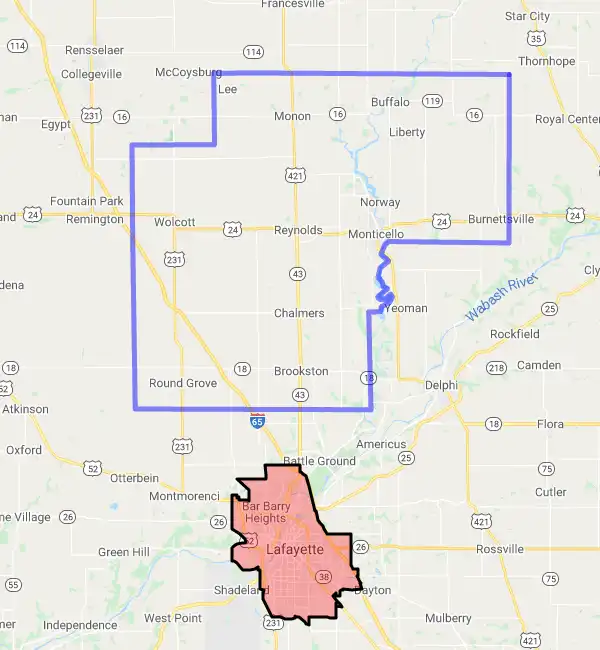 County level USDA loan eligibility boundaries for White, Indiana