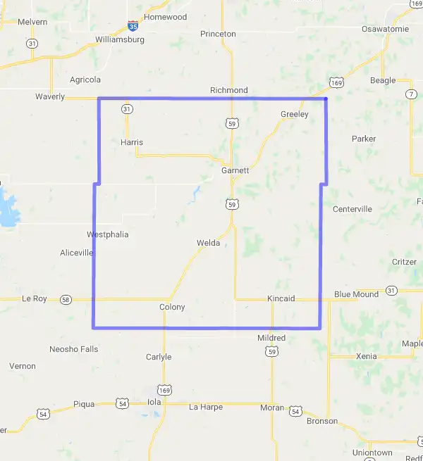 County level USDA loan eligibility boundaries for Anderson, Kansas