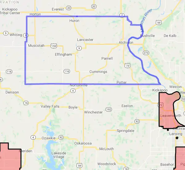 County level USDA loan eligibility boundaries for Atchison, Kansas