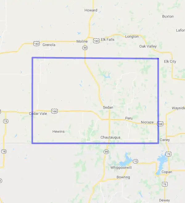 County level USDA loan eligibility boundaries for Chautauqua, KS