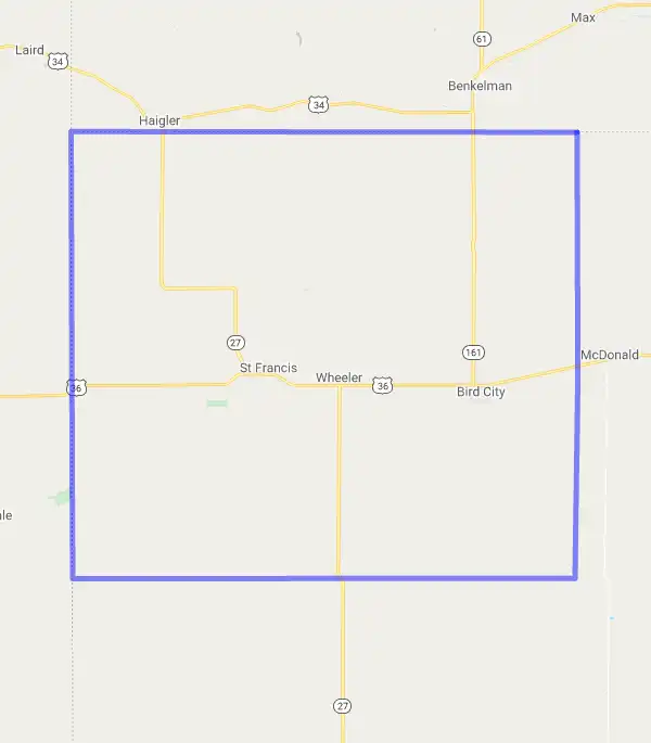 County level USDA loan eligibility boundaries for Cheyenne, KS