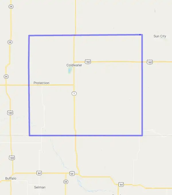 County level USDA loan eligibility boundaries for Comanche, KS