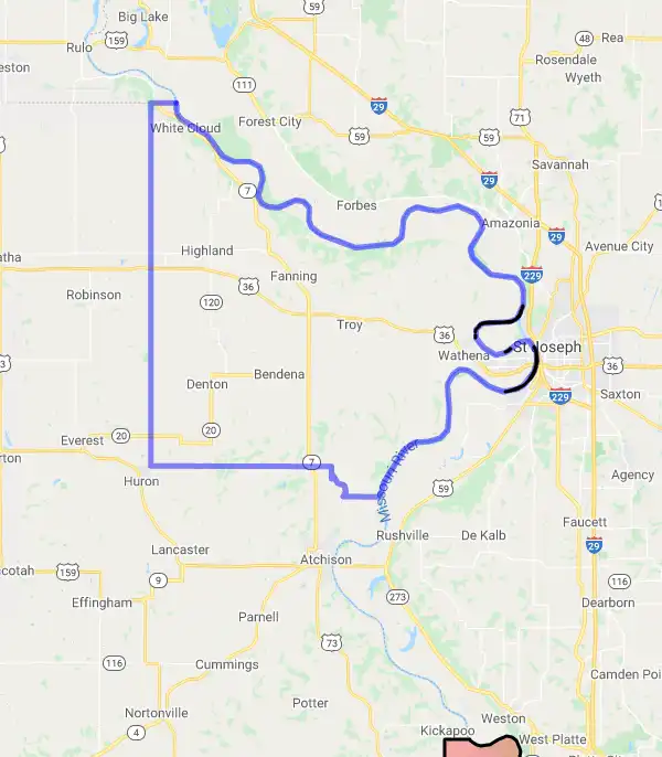 County level USDA loan eligibility boundaries for Doniphan, Kansas