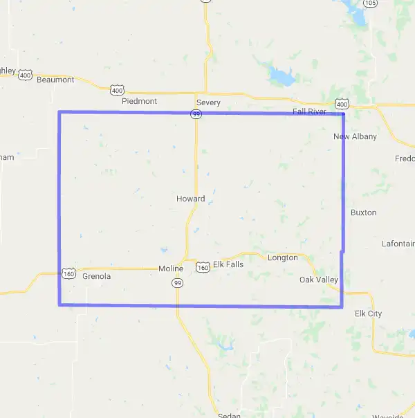 County level USDA loan eligibility boundaries for Elk, KS
