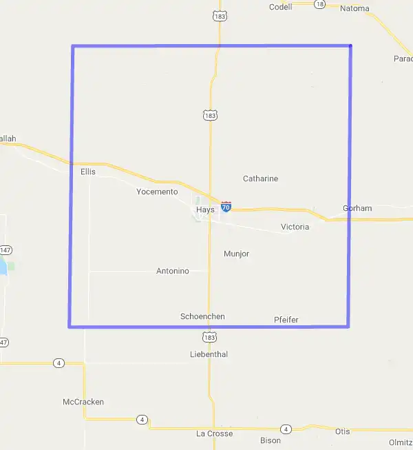 County level USDA loan eligibility boundaries for Ellis, Kansas
