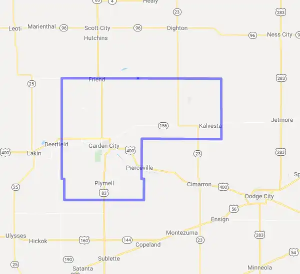 County level USDA loan eligibility boundaries for Finney, Kansas