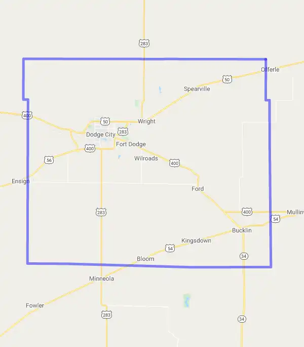 County level USDA loan eligibility boundaries for Ford, Kansas