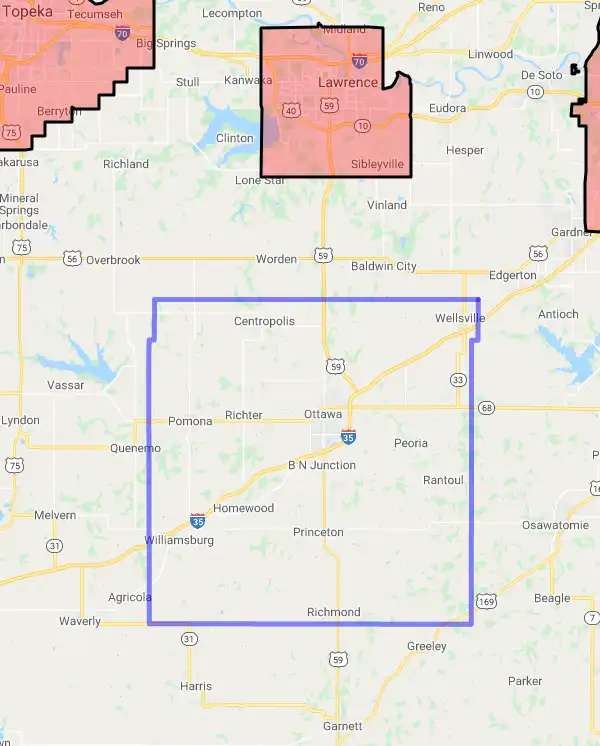 County level USDA loan eligibility boundaries for Franklin, KS