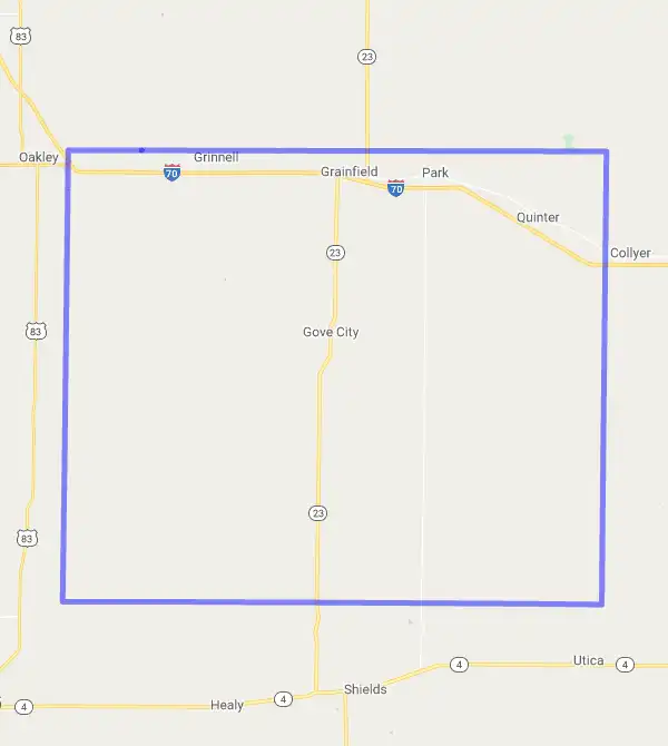County level USDA loan eligibility boundaries for Gove, Kansas