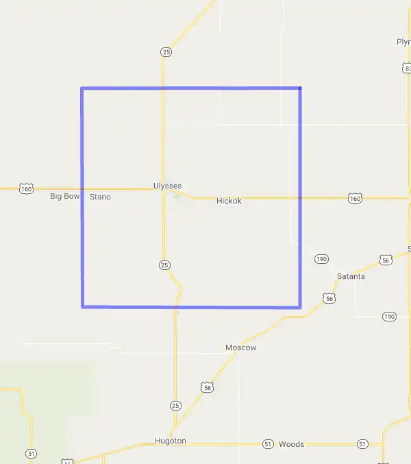 County level USDA loan eligibility boundaries for Grant, Kansas