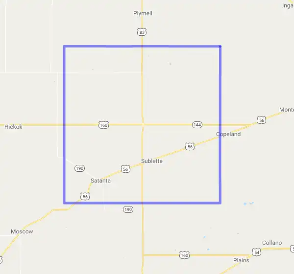 County level USDA loan eligibility boundaries for Haskell, Kansas