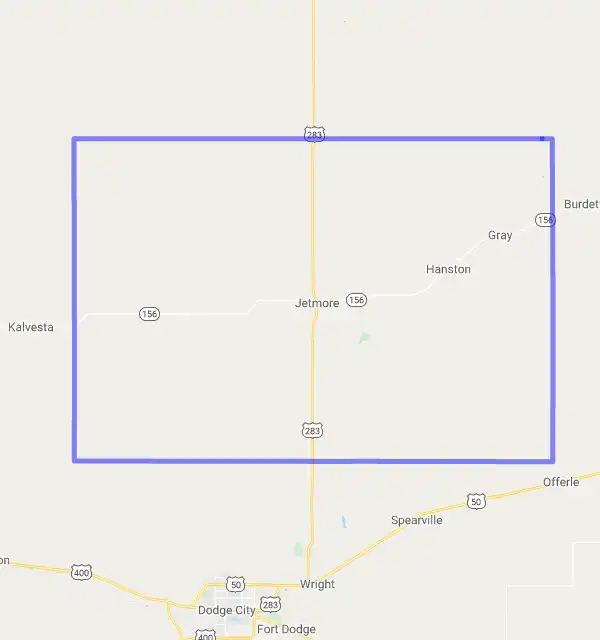 County level USDA loan eligibility boundaries for Hodgeman, KS