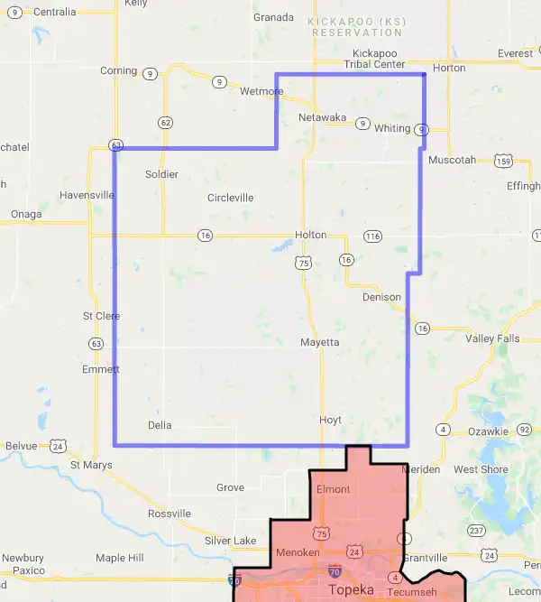 County level USDA loan eligibility boundaries for Jackson, Kansas