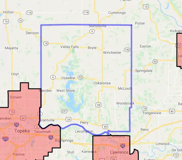 County level USDA loan eligibility boundaries for Jefferson, Kansas