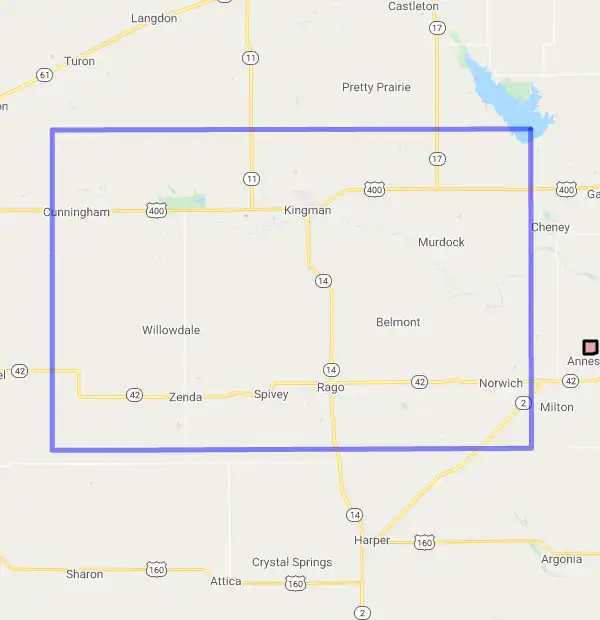 County level USDA loan eligibility boundaries for Kingman, Kansas