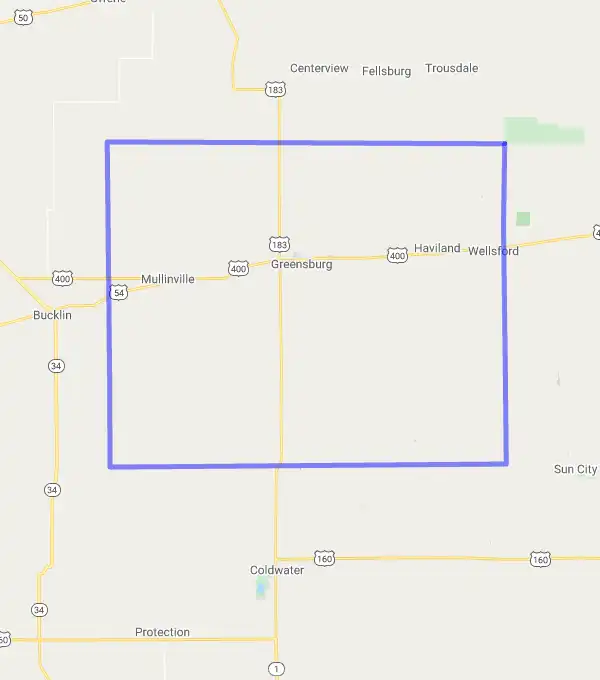 County level USDA loan eligibility boundaries for Kiowa, KS
