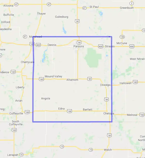 County level USDA loan eligibility boundaries for Labette, Kansas