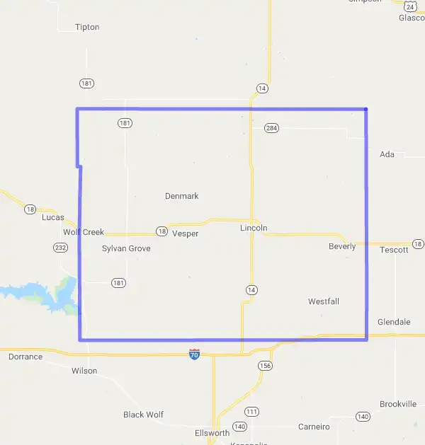 County level USDA loan eligibility boundaries for Lincoln, KS