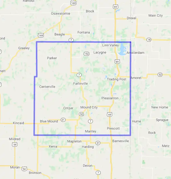 County level USDA loan eligibility boundaries for Linn, KS