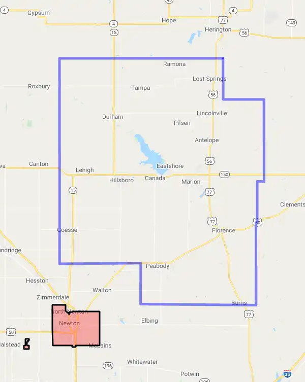 County level USDA loan eligibility boundaries for Marion, KS