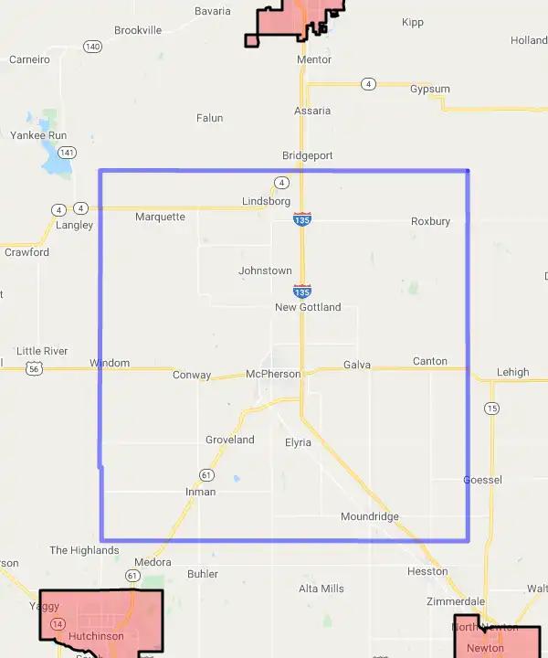 County level USDA loan eligibility boundaries for McPherson, Kansas