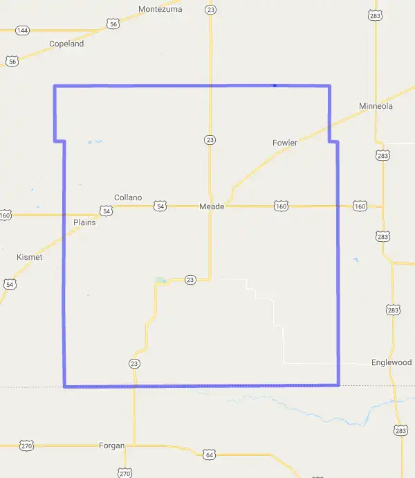 County level USDA loan eligibility boundaries for Meade, KS