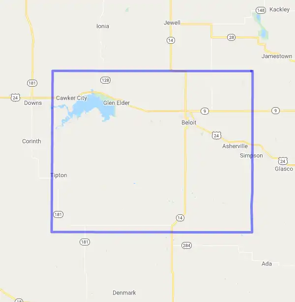 County level USDA loan eligibility boundaries for Mitchell, KS