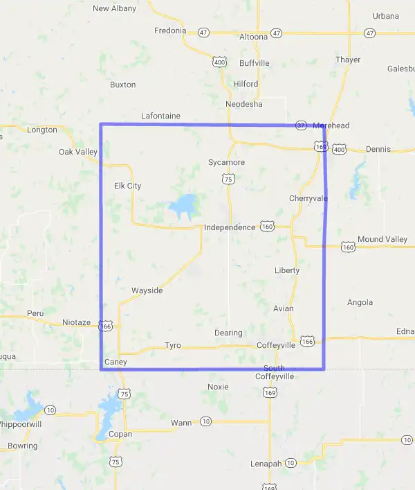 County level USDA loan eligibility boundaries for Montgomery, Kansas