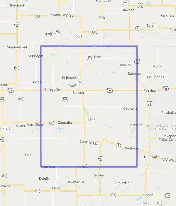 County level USDA loan eligibility boundaries for Nemaha, Kansas