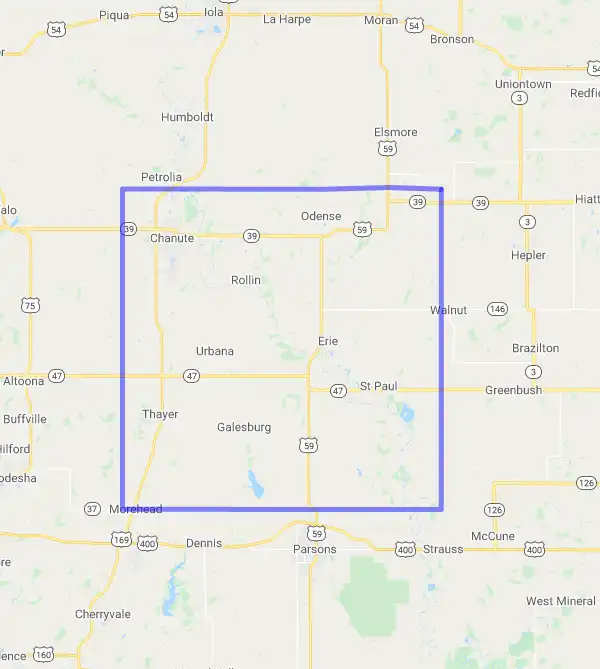 County level USDA loan eligibility boundaries for Neosho, KS