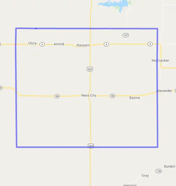 County level USDA loan eligibility boundaries for Ness, Kansas