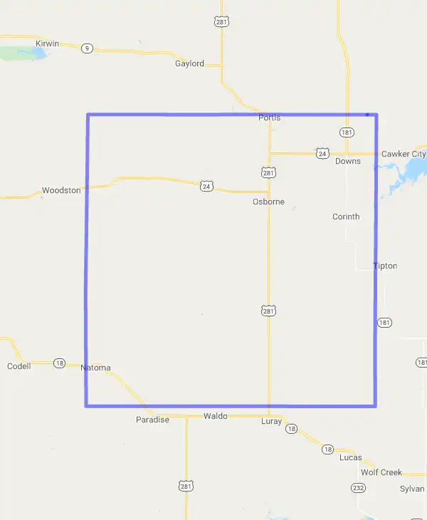 County level USDA loan eligibility boundaries for Osborne, Kansas