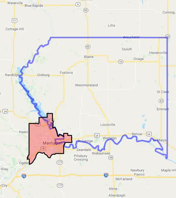 County level USDA loan eligibility boundaries for Pottawatomie, KS
