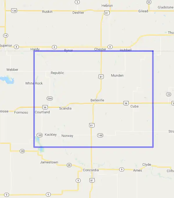 County level USDA loan eligibility boundaries for Republic, Kansas