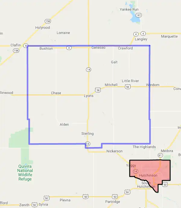 County level USDA loan eligibility boundaries for Rice, Kansas