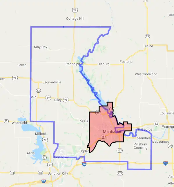 County level USDA loan eligibility boundaries for Riley, KS