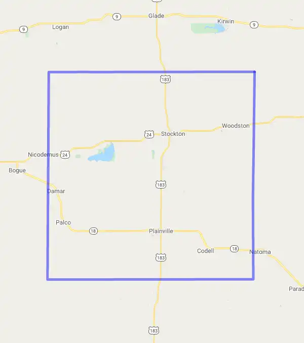 County level USDA loan eligibility boundaries for Rooks, Kansas