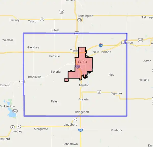 County level USDA loan eligibility boundaries for Saline, Kansas