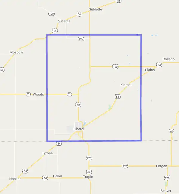 County level USDA loan eligibility boundaries for Seward, Kansas