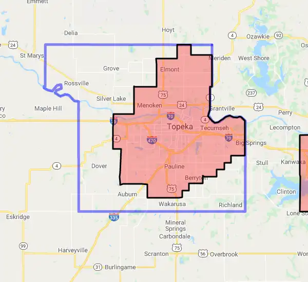 County level USDA loan eligibility boundaries for Shawnee, Kansas
