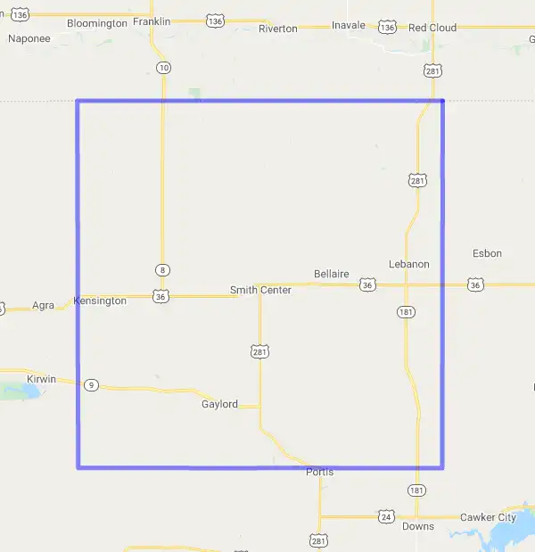 County level USDA loan eligibility boundaries for Smith, Kansas