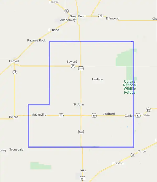 County level USDA loan eligibility boundaries for Stafford, KS