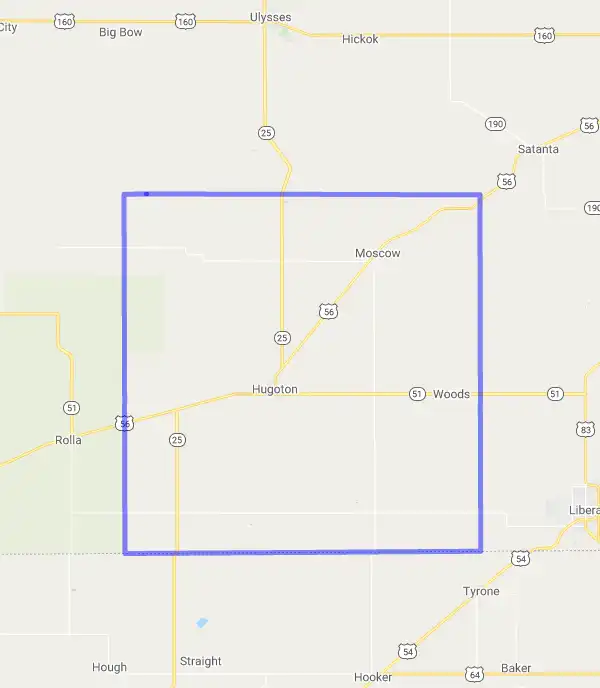 County level USDA loan eligibility boundaries for Stevens, KS