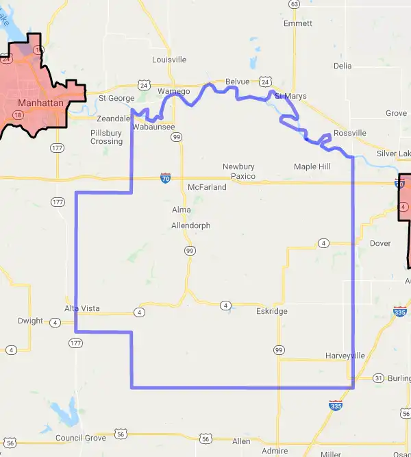 County level USDA loan eligibility boundaries for Wabaunsee, Kansas